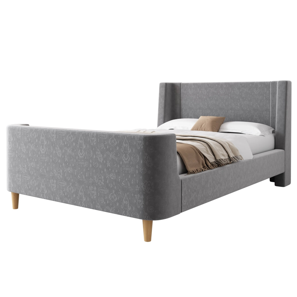 letto singolo velluto grigio 90 x 200 cm