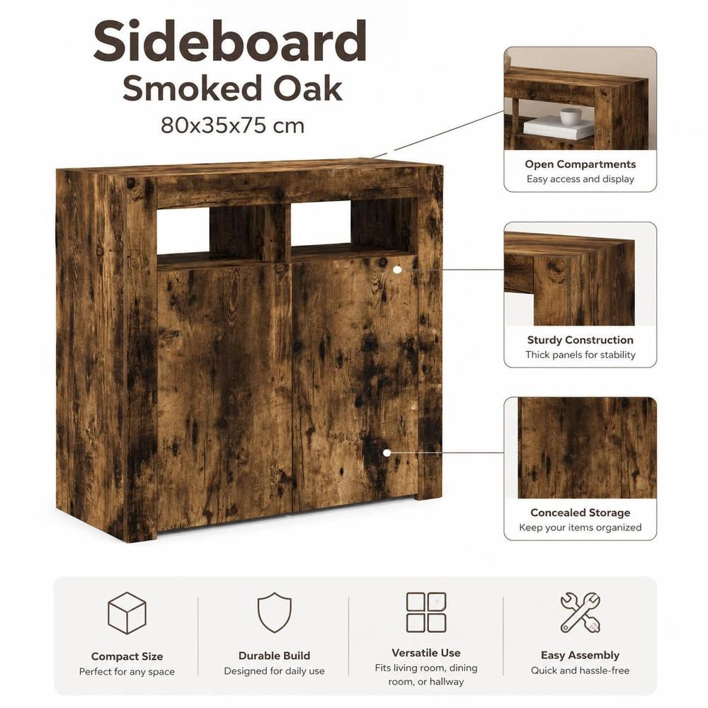 Sideboard With LED Lighting, Smoked Oak, 80x35x75 Cm
