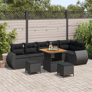 Set di divano da giardino  9 pezzi con cuscini Nero Polyrattan Acacia