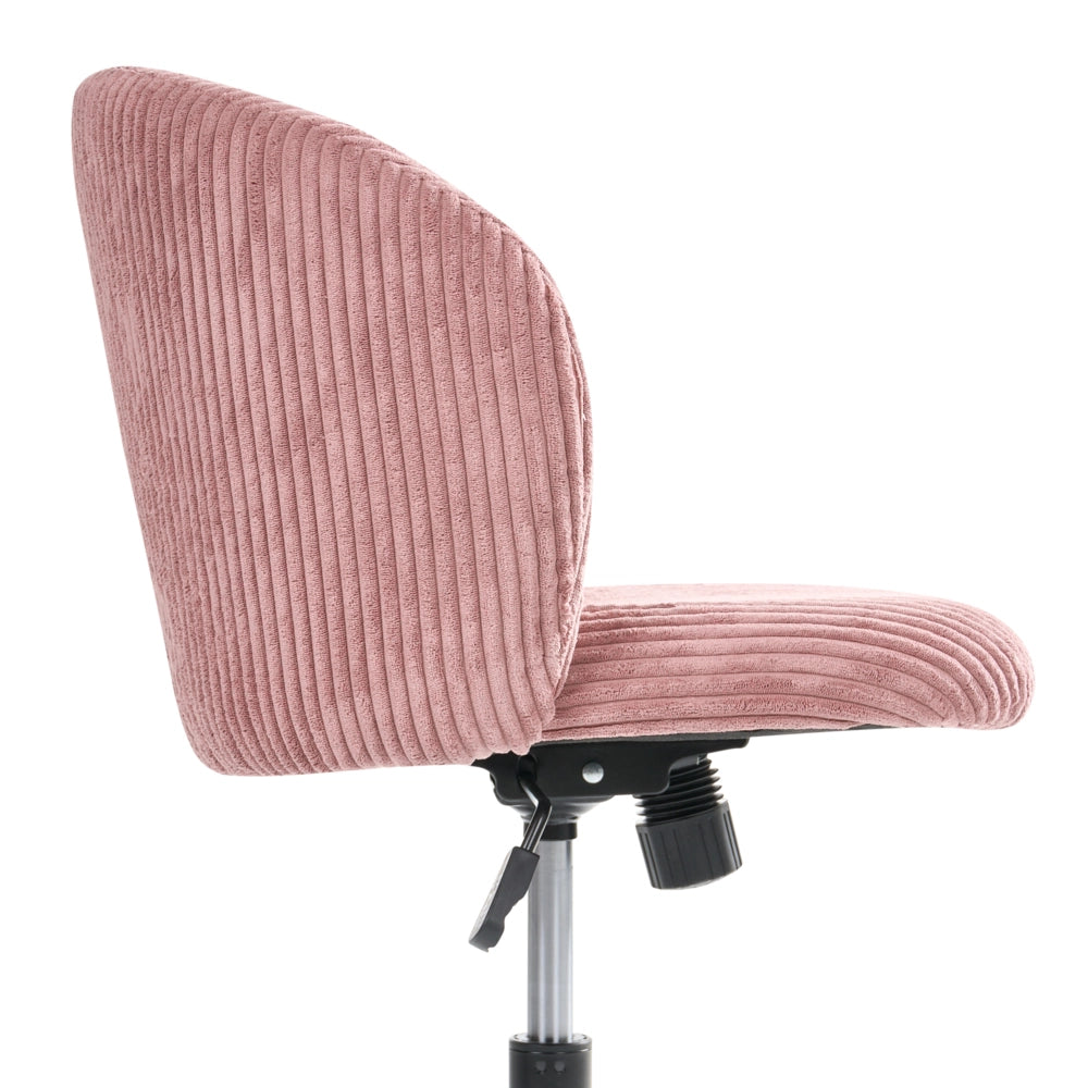 Sedia da ufficio rosa con seduta e schienale in velluto a coste, girevole, regolabile in altezza, moderna, per home office