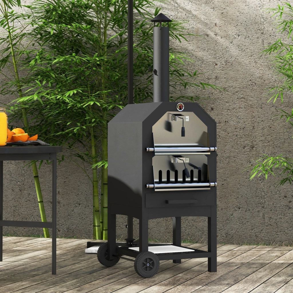 Forno Pizza 2 in 1 per Esterno ¨C zephmum ¨C Griglia, Piatto in Pietra, Nero, Acciaio Inox