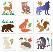 Set di stencil per pittura 9 pezzi - motivi animali - stencil riciclabili - 15 x 15 cm - inclusa spazzola per vernice - per hobby e artigianato