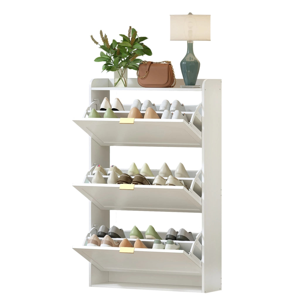 Scarpiera salvaspazio bianca 76x23x118 cm con struttura a 3 livelli