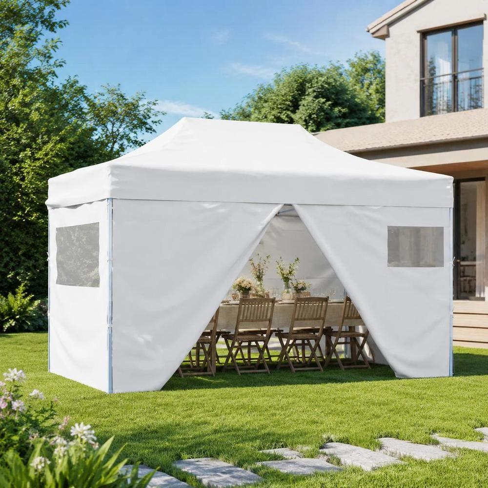 Foldable Party Tent With 4 Side Panels, 3x4.5 M, White