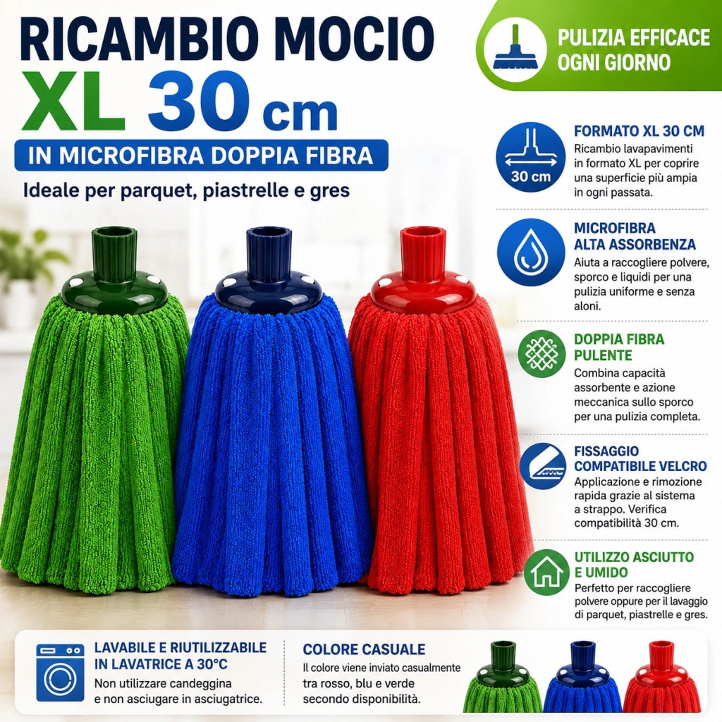 Ricambio Mocio XL 30 cm Microfibra Doppia Fibra 362922