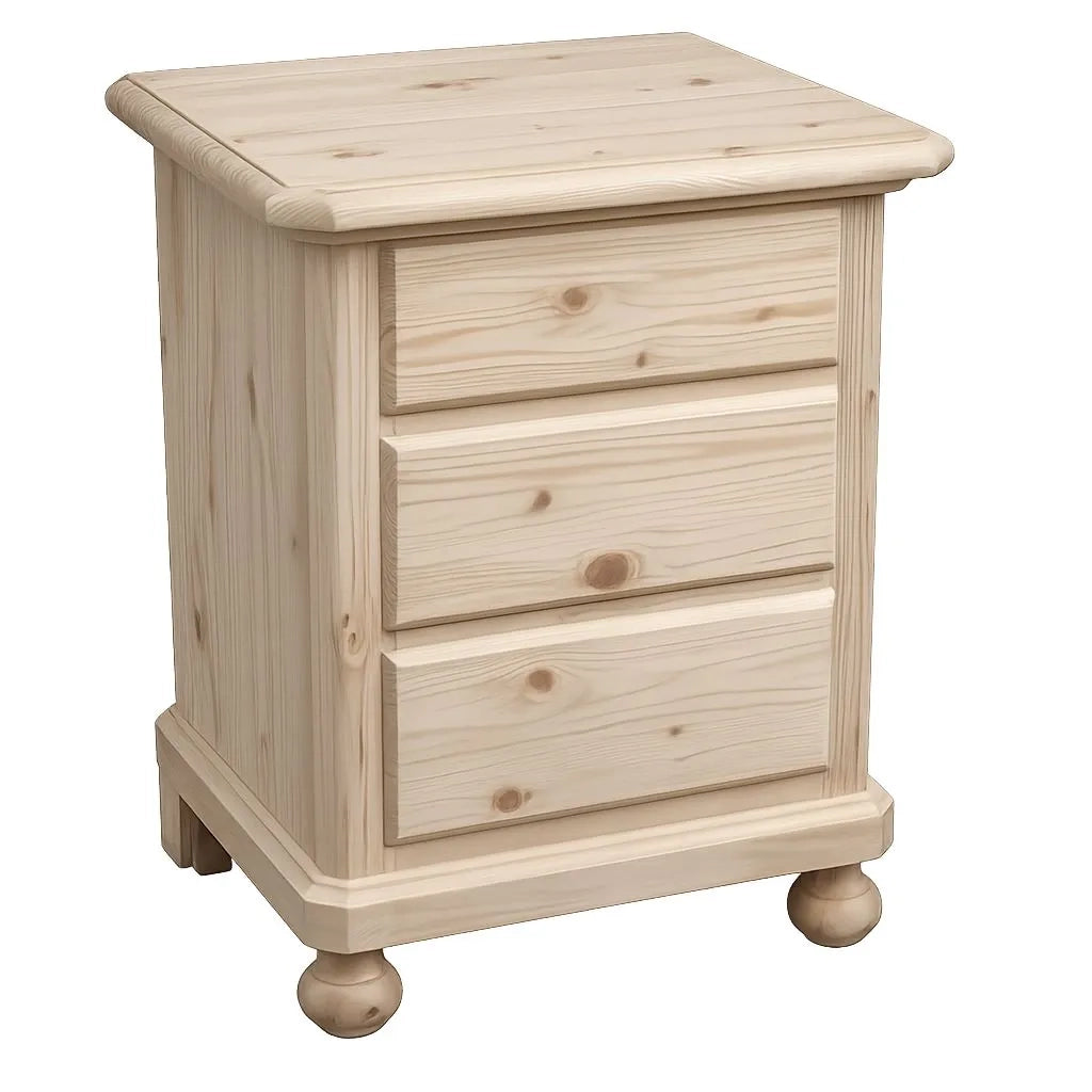 Comodino classico 3 cassetti legno massello abete grezzo 50x38x65 (307) - Mobili 2G