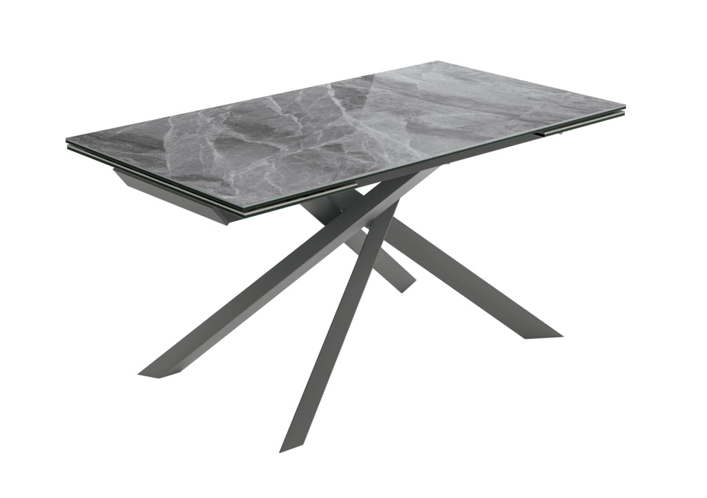 Tavolo allungabile Cross - Struttura in metallo antracite e top in ceramica marmo grigio lucido 160/240x90cm - Stones