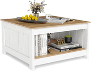 Tavolino da Salotto, Tavolino da Caffè in Legno con 2 Ripiani Aperti, Tavolo Moderno e Rettangolare per Soggiorno, Camera da Letto e Studio, Portata 160 kg, 80 x 80 x 45 cm