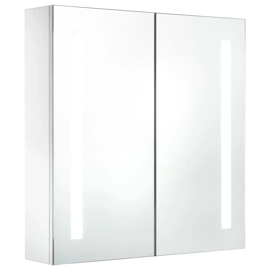Mobiletto da bagno con specchio LED 60 x 14 x 62 cm bianco e argento 02_0006566