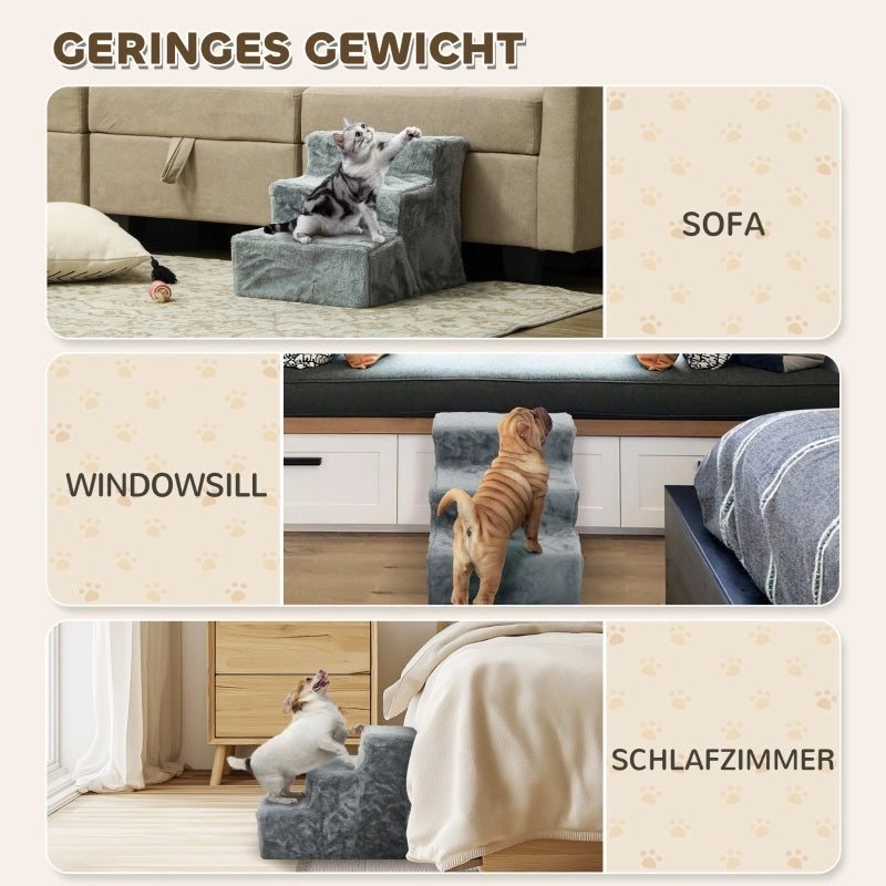 Scala per animali a 3 gradini con fodera in peluche sfoderabile per divano e letto in truciolato grigio chiaro