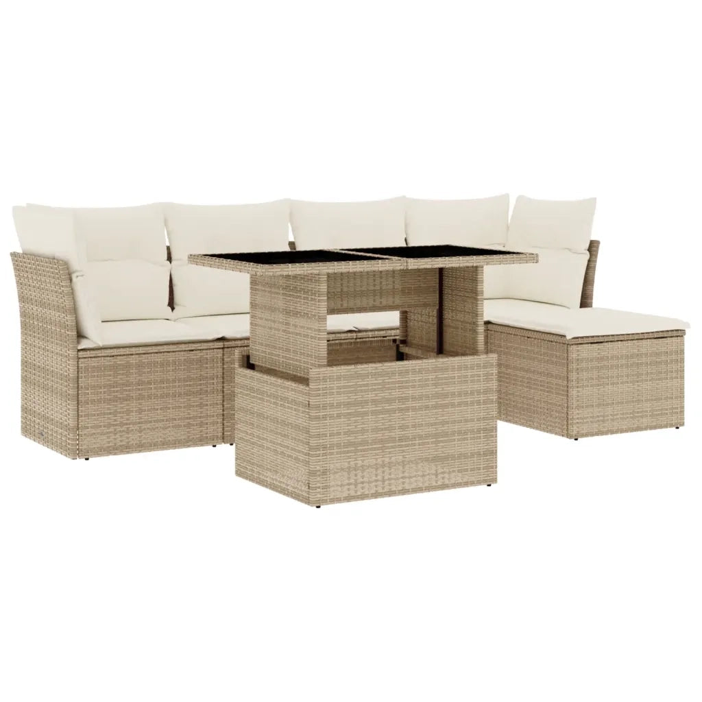 Set Divano da Giardino 6 pz con Cuscini Beige in Polyrattan