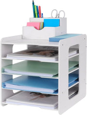 Biblioteca per lettere, organizzatore di carta, organizzatore di scrivania, contenitore per documenti, cassetto per A4 per casa, ufficio e scuola (5 livelli)