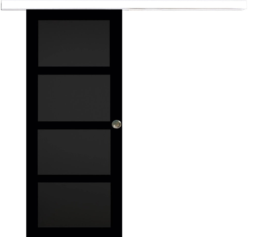 Porta scorrevole Telia nera 4 pannelli H204 x L83 + binario alluminio bianco e 2 gusci