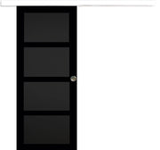 Porta scorrevole Telia nera 4 pannelli H204 x L83 + binario alluminio bianco e 2 gusci