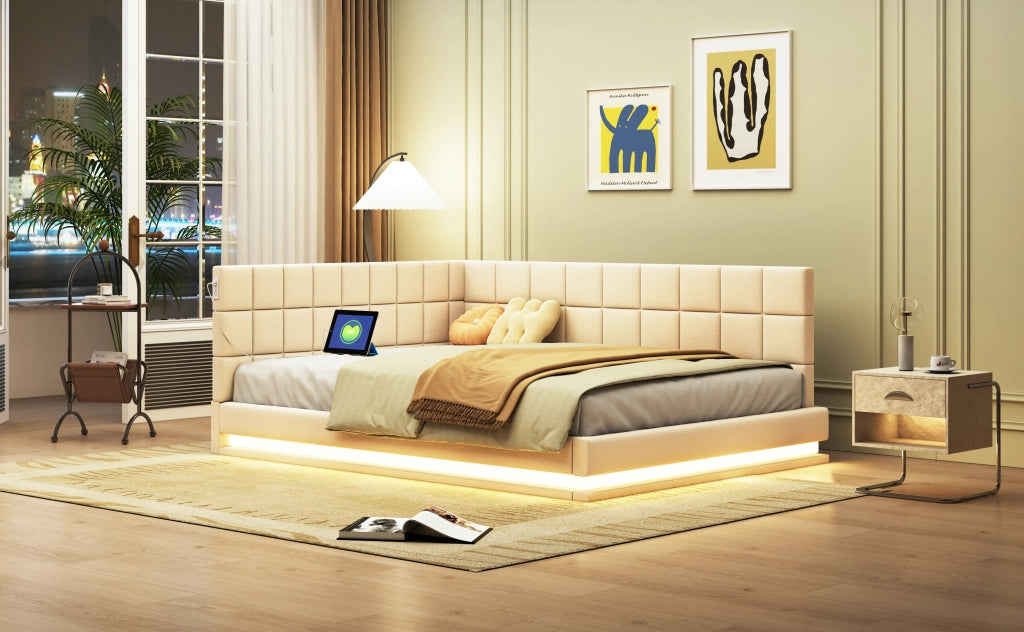 Letto divano multifunzione lino beige 140x200 cm