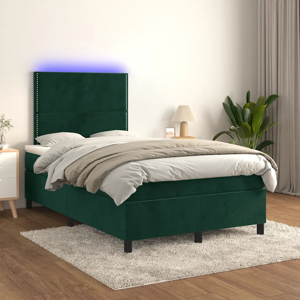 Letto a Molle con Materasso e LED Verde Scuro 120x190cm Velluto