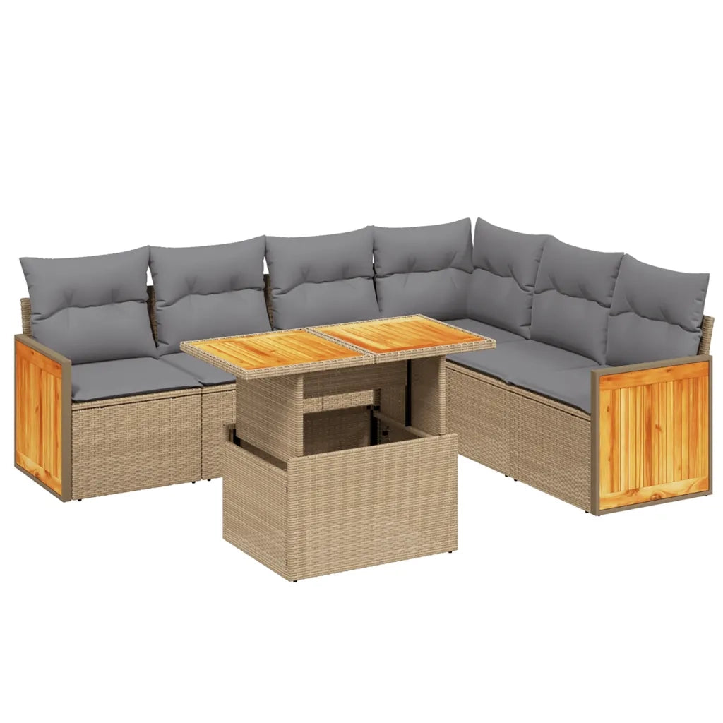 Set Divani da Giardino 7 pz con Cuscini Beige in Polyrattan 3273978
