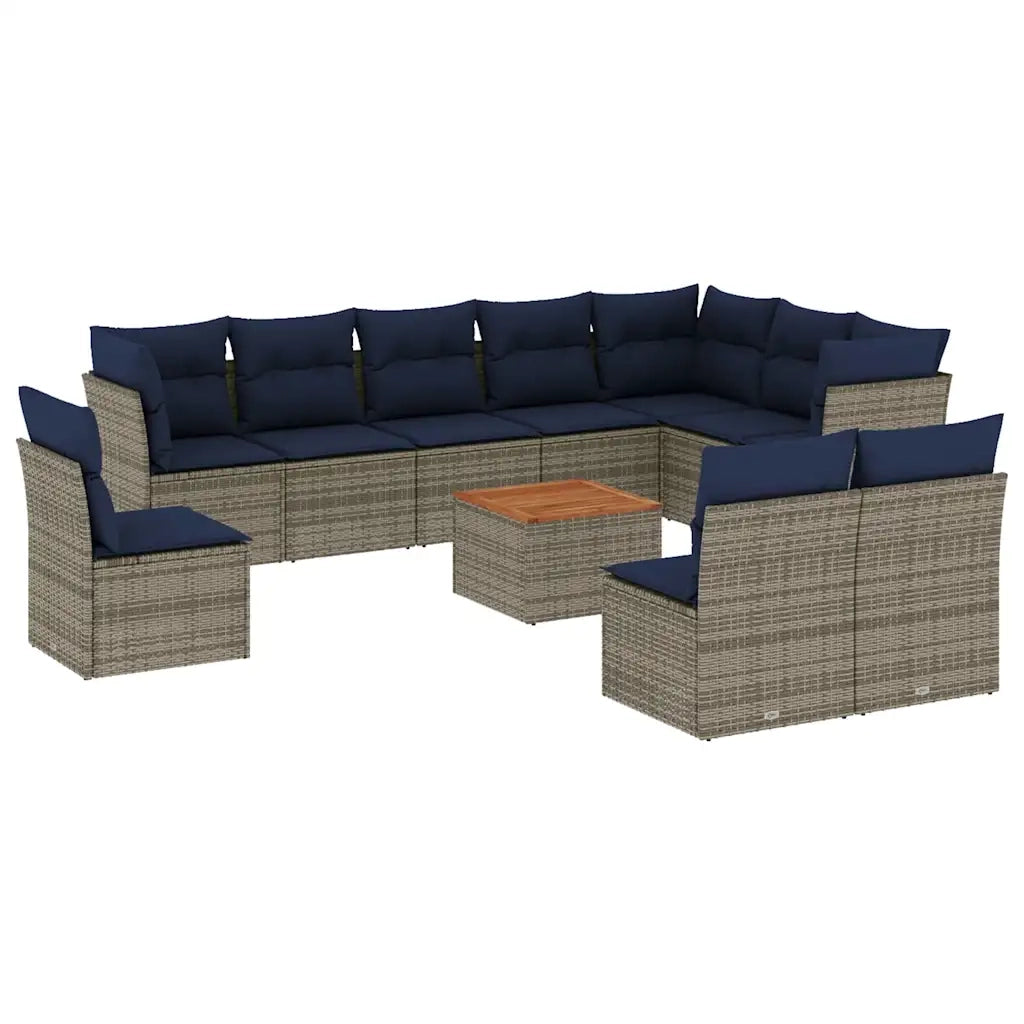 Set Divani da Giardino 11 pz con Cuscini in Polyrattan Grigio 3256033