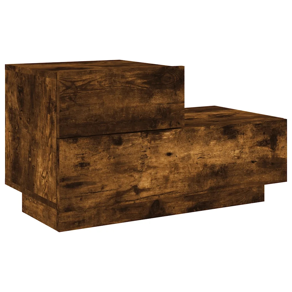 Comodino con Luci LED-Tavolino da notte Rovere Fumo 70x36x40,5 cm