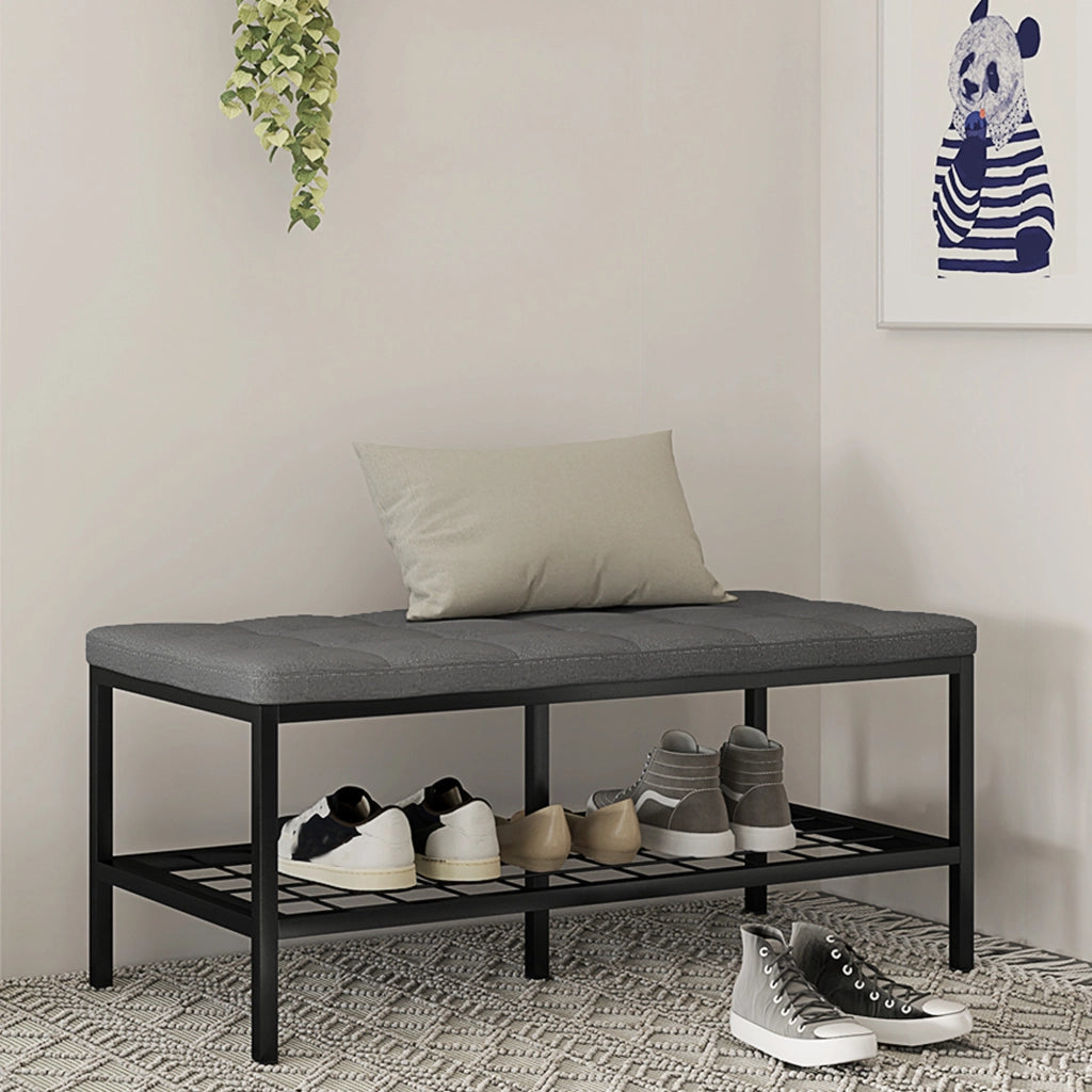 Panca con cuscino e ripiano per scarpe ¨C zephmum ¨C grigio 90x41x40 cm