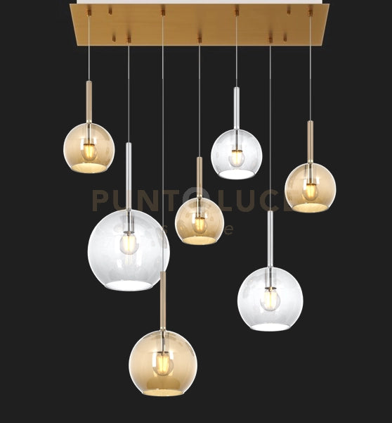 SOSP. OTTONE SAT. RETTANGOLARE 7 LUCI VETRI (1 GRANDE TR+1 MEDIO AM+1 MEDIO TR +4 PICCOLO (3 X AM+1 X TR)) 1155OS-S7 RMIX-TA