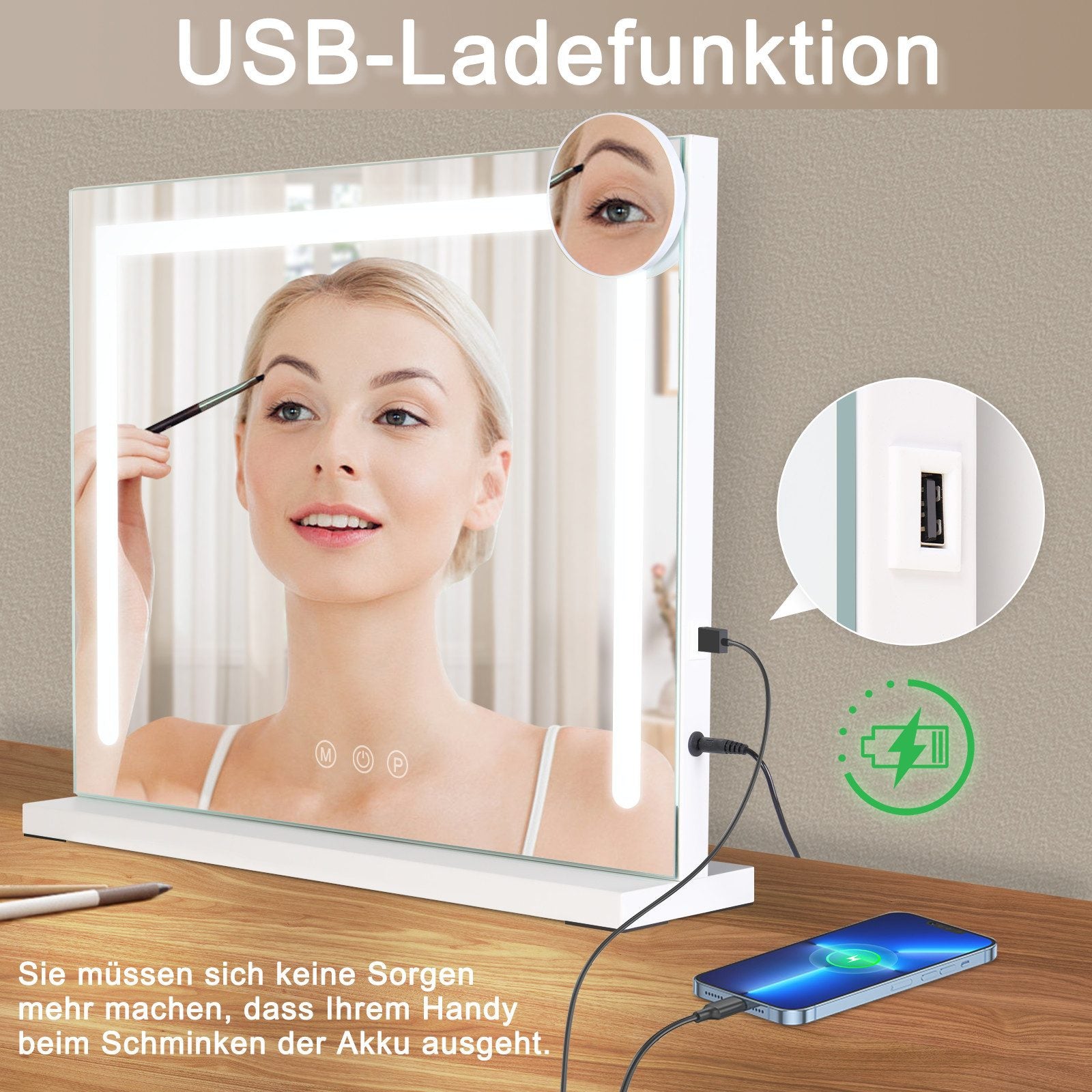 ZMH Specchio per il Trucco Illuminazione Dimmerabile 3 Modalità Colori Specchio ingranditore 5x Connessione USB