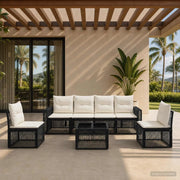 Set Divano da Giardino 7 pz Nero e Bianco Crema polyrattan 3435088