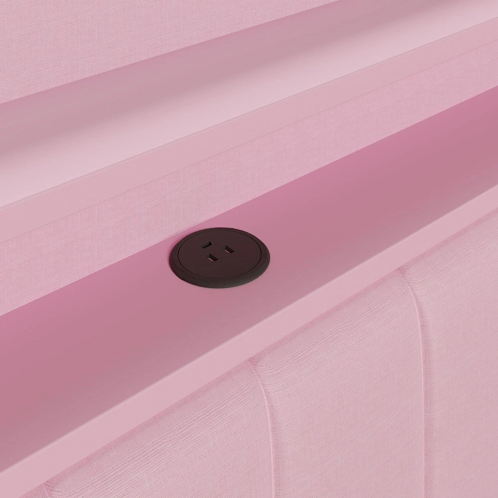 Letto Imbottito con Scrivania e Cassetti, LED e USB ¨C Xylo ¨C 140x200, Rosa