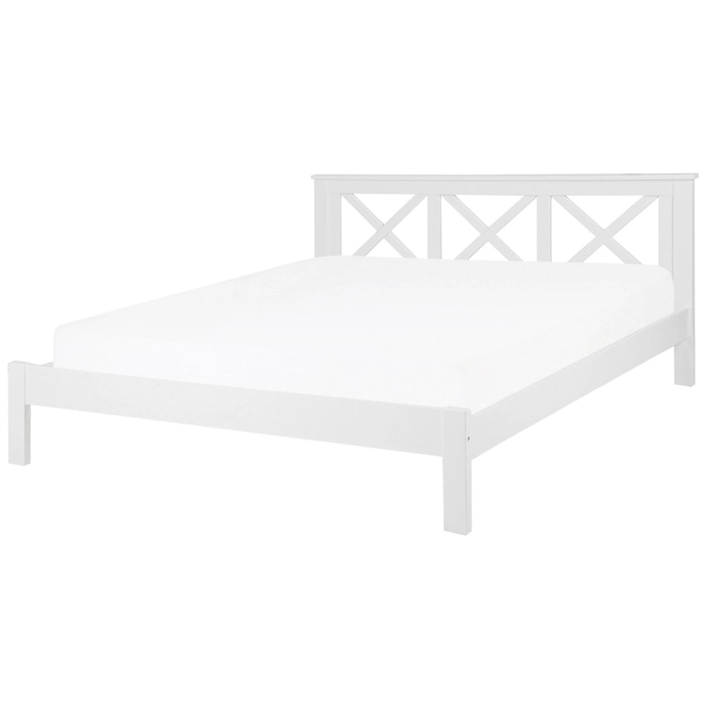Letto in Legno Bianco con Rete a Doghe Design Elegante 180 x 200 cm