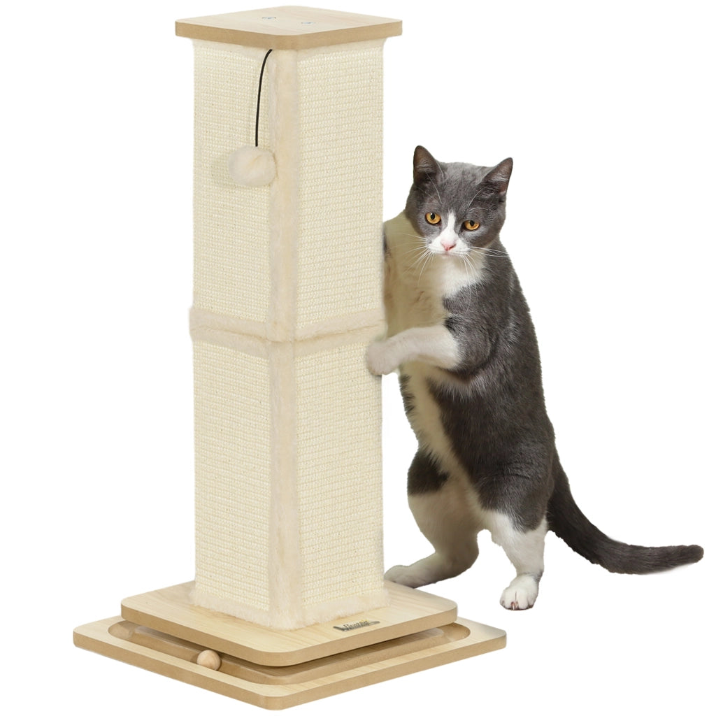 Tiragraffi per gatti 3 in 1 con gioco, palla e sisal ¨C zephmum ¨C effetto quercia/crema 34x34x67