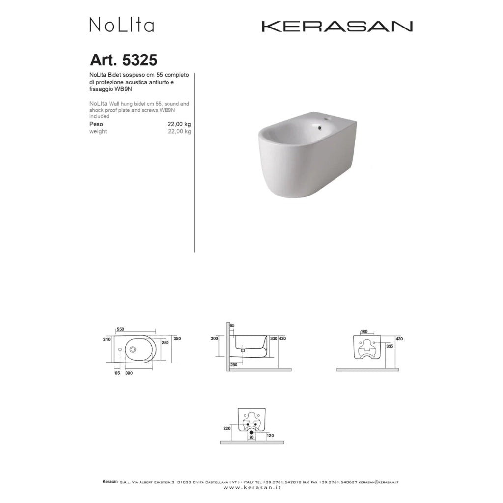 Bidet Sospeso Kerasan Bianco Lucido "Nolita"