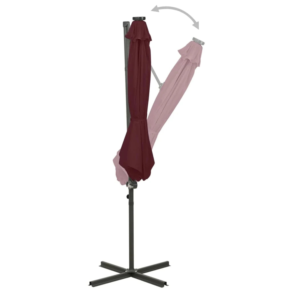 Ombrellone da giardino decentrato con palo e luci LED rosse 300 cm bordeaux 02_0008528