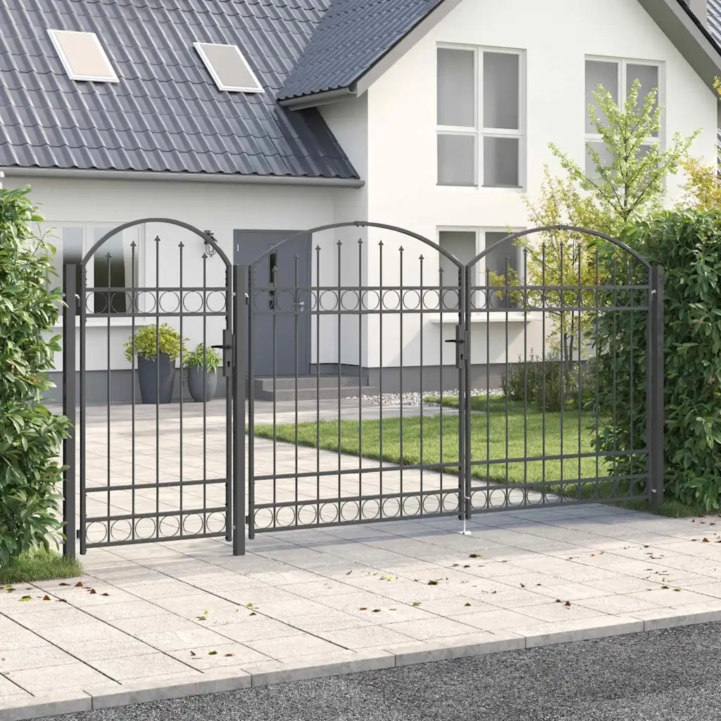 Cancello da Giardino con Parte Superiore Arcuata Assen Grigio 42008956