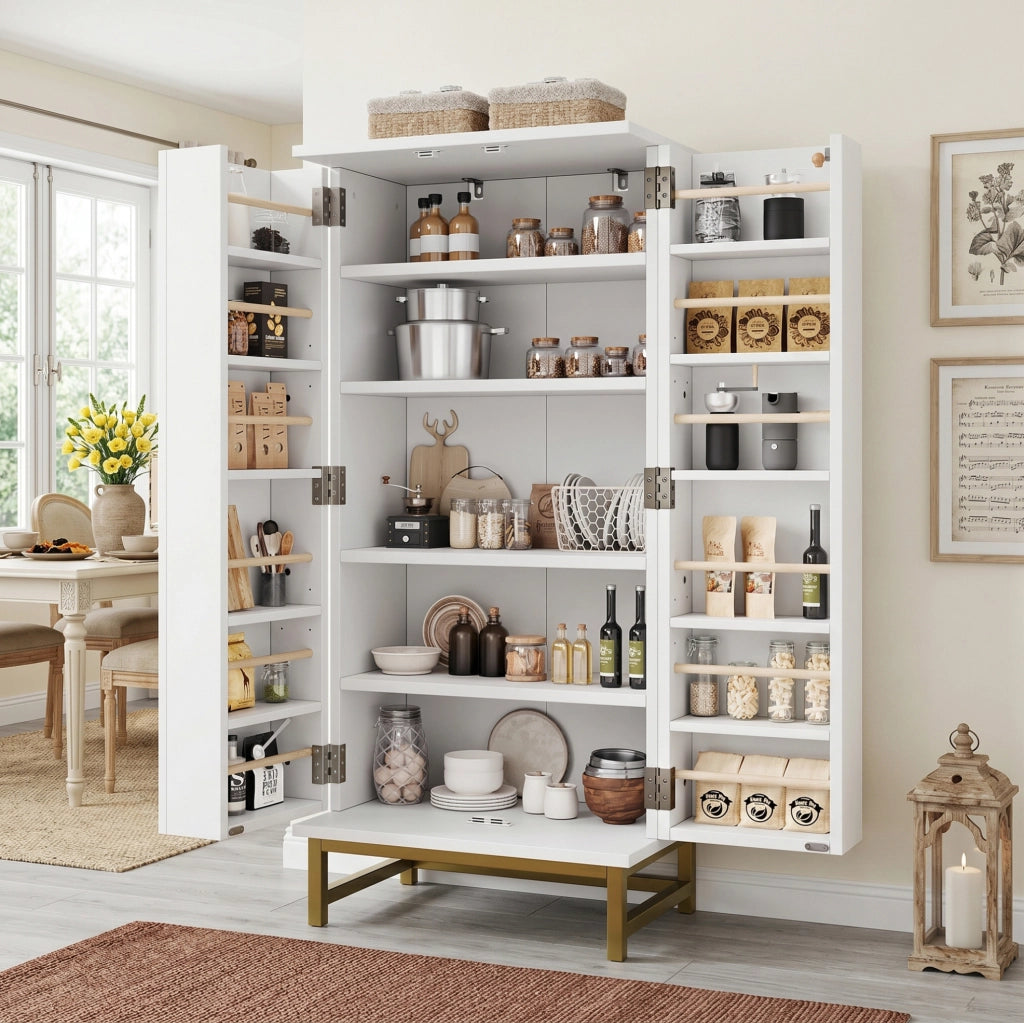 Mobile contenitore bianco con maniglie dorate, 60 x 40 x 130 cm