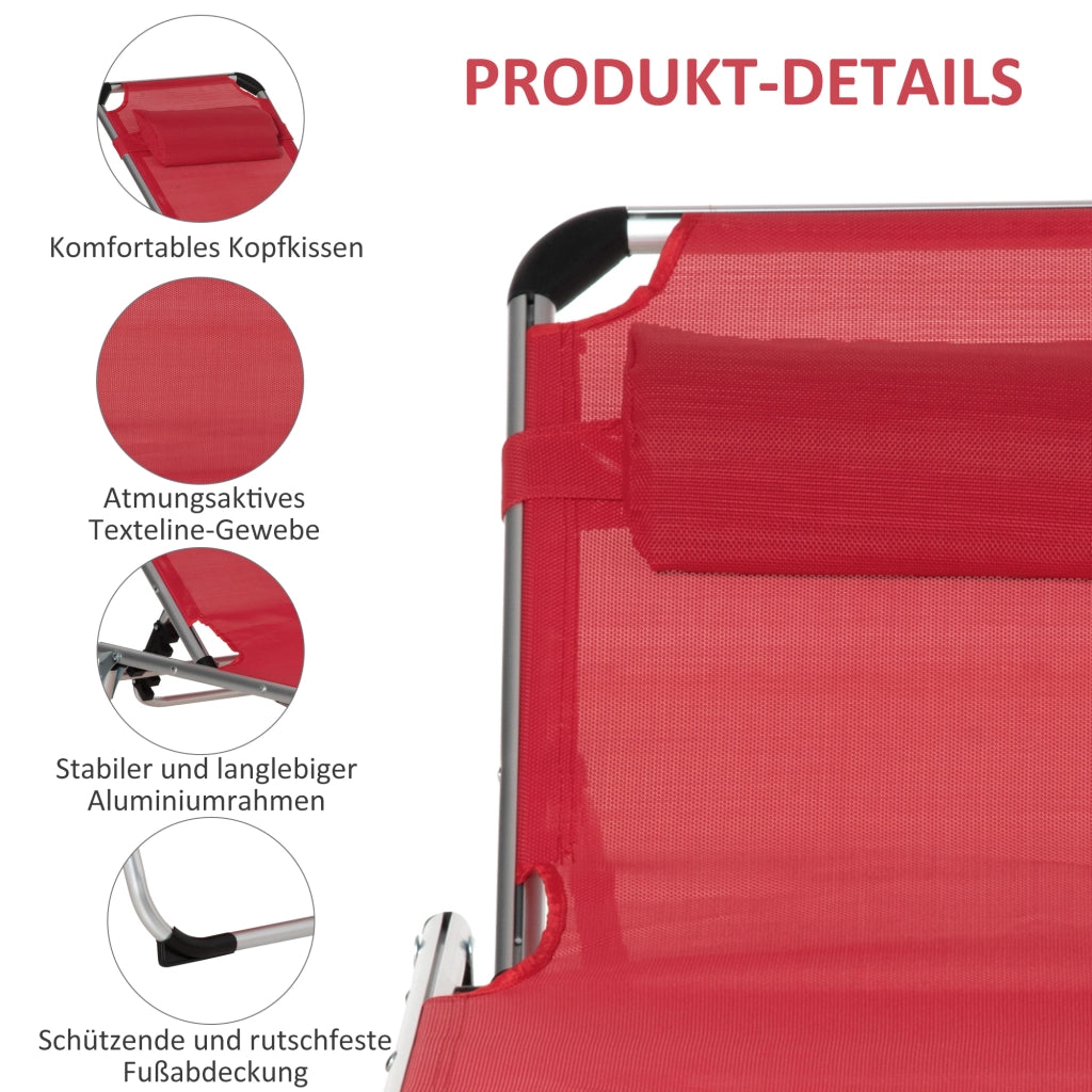 Lettino prendisole regolabile in 5 posizioni pieghevole ergonomico con tessuto a rete rosso