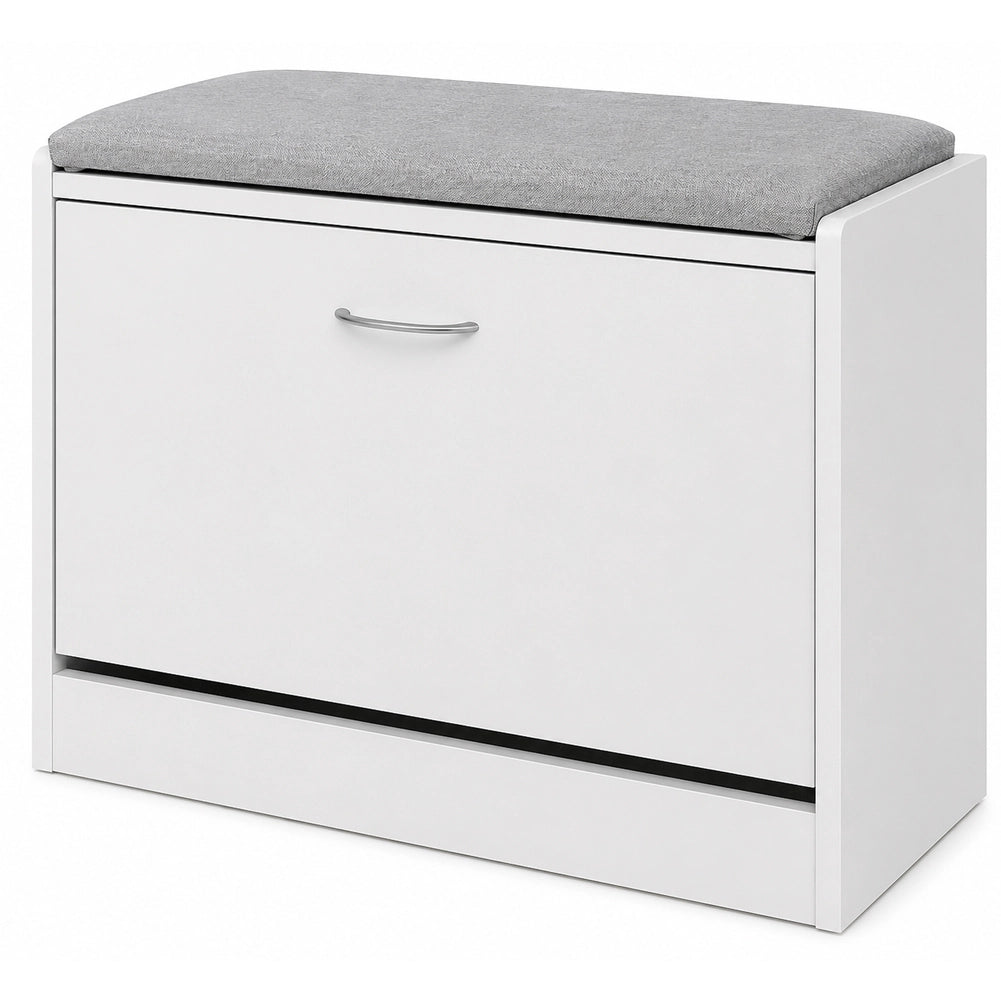 Scarpiera Panca 1 Anta Tripla Profondità con Seduta in Tessuto Grigio 60x30x48