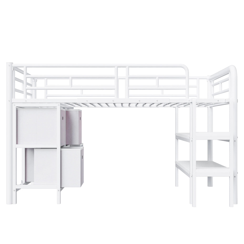 LETTO A SOPPALCO 90x200 cm in metallo bianco con scala e contenitore