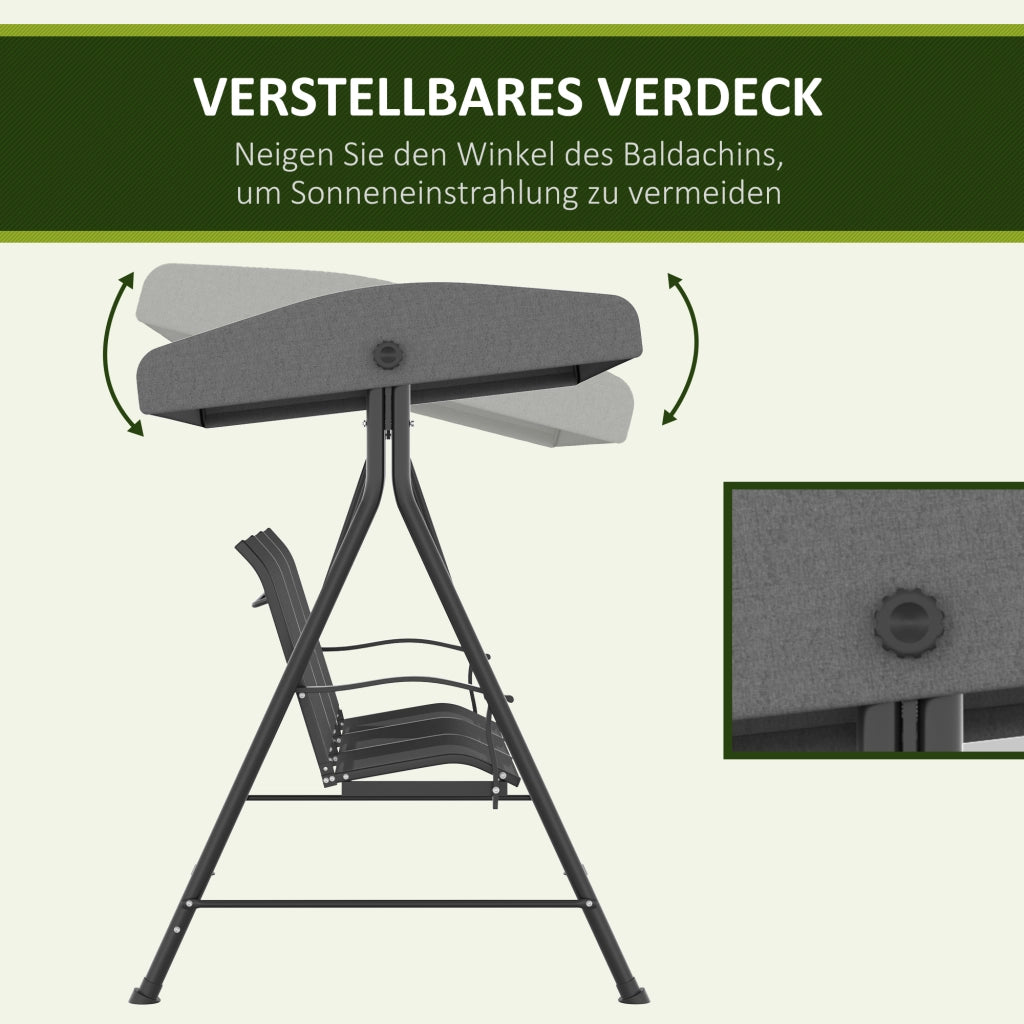Amaca a dondolo 3 posti con tettoia regolabile ¨C zephmum ¨C Grigio scuro 200x133x176 cm