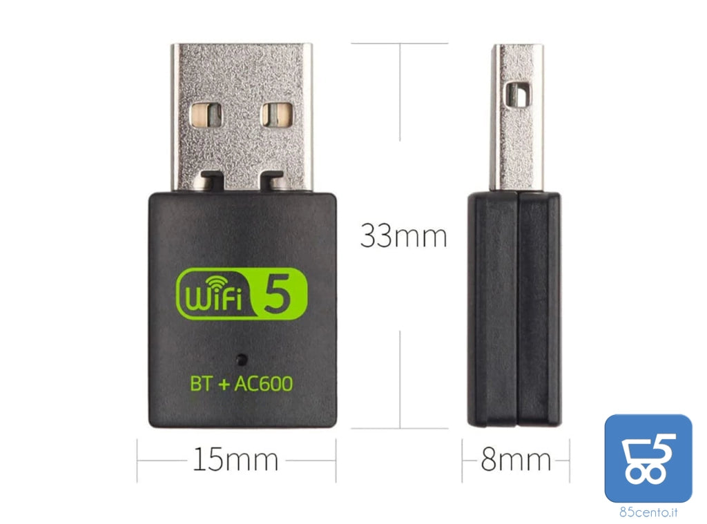 Chiavetta USB Dual Band con Bluetooth 4.2 Wi-Fi fino a 600 mbps Wireless 2,4GHz e 5GHz Adattatore Usb Pc Mac