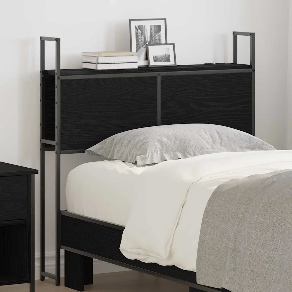 Testiera con Stazione di Carica e Storage-Testiera Multifunzionale-Testata Rovere nero 80 cm