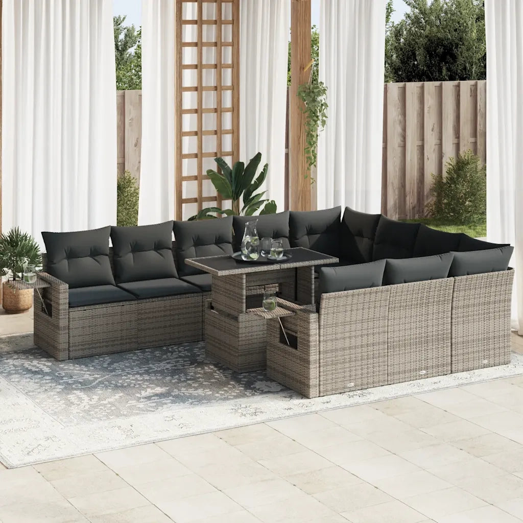 Set Divani da Giardino 11 pz con Cuscini in Polyrattan Grigio 3326551