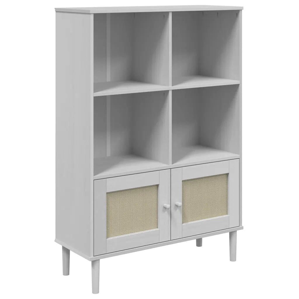 Credenza | Madia | Buffet da pranzo | Armadio da pranzo SENJA Aspetto Rattan Bianco 90x35x130 cm Massello Pino