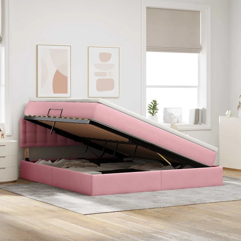Letto con contenitore LED e materasso Rosa 160 x 200 cm Velluto