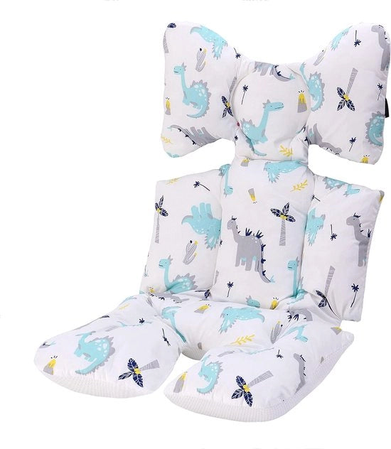 Cuscino per bambini, per auto e passeggino, tessuto di cotone, respirante, per bambini e bambine (dinosauro e palma di cocco)