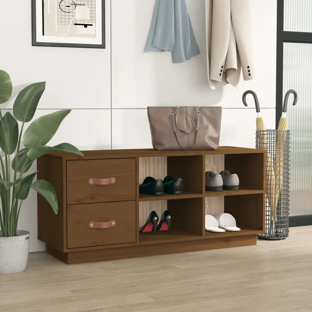 Scarpiera Ambrata 100x34x45 cm in Legno Massello di Pino 820180