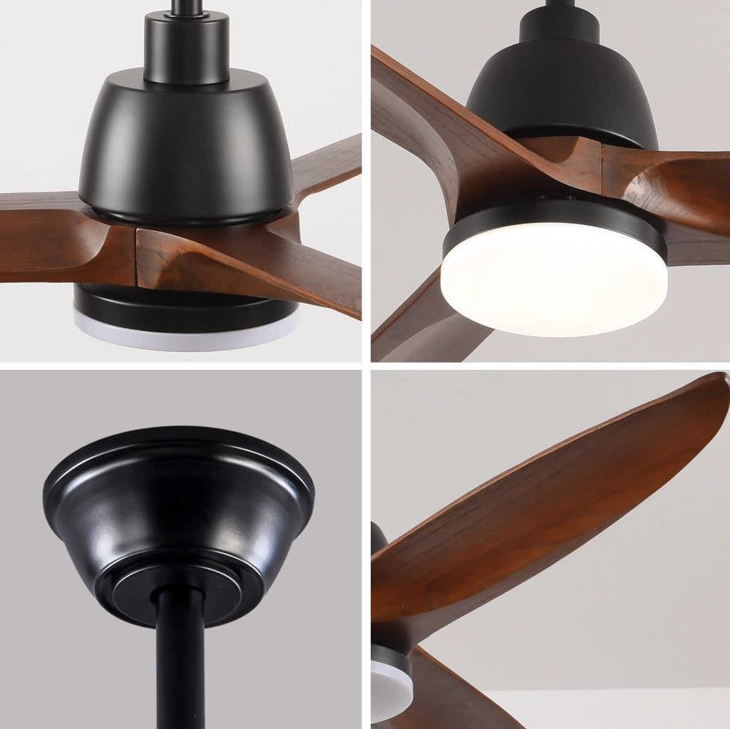 VENTILATORE da soffitto 132,08 cm LED dimmerabile Noce e Nero