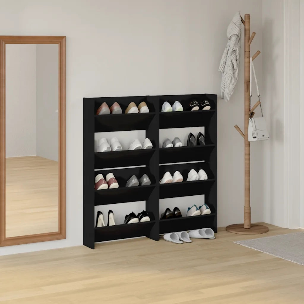 Scarpiere a Muro 4 pz Nero 60x18x60 cm in Truciolato