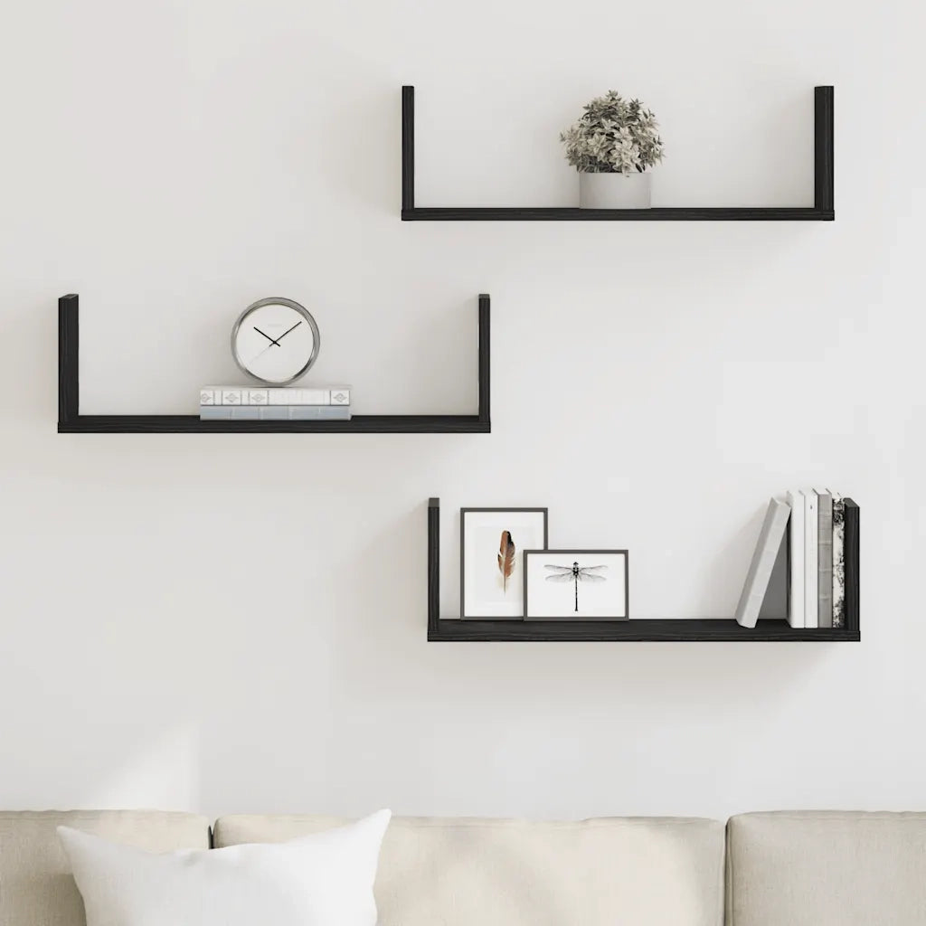 3 pz Mensole da Parete | Scaffali a Parete | Ripiano a parete Rovere Nero 58x18x18 cm in Truciolato