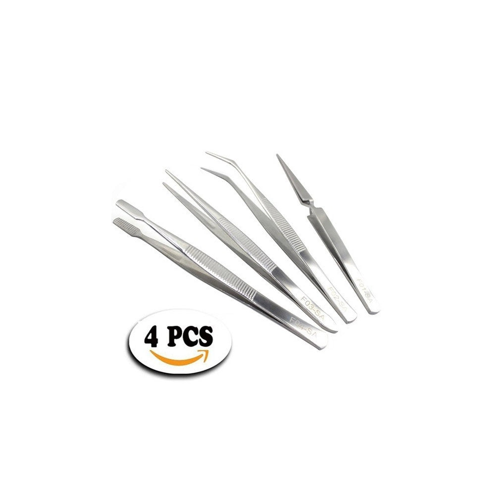 Trade Shop - Set 4 Pinzette In Accaio Inossidabile Per Sopraciglie Sopra Ciglie Mackup Beauty -