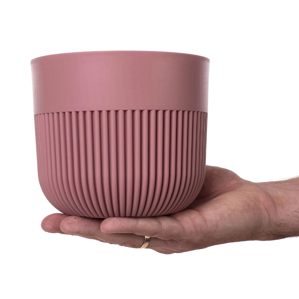 Vaso da fiori KADAX, Coprivaso, 15 cm, Plastica, Rotondo, A coste, Rosa